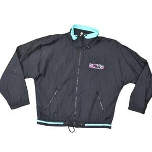 FILA Black VINTAGE Nylon Full Zip Windbreaker Jacket Women's Size 10 Solid